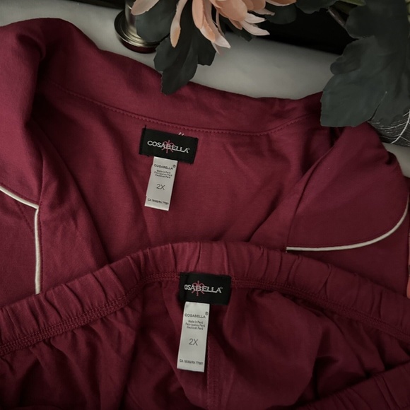 NEW COSABELLA [ PLUS 2X ] Bella Contrast-Trim‎ Long Sleeve Pajama Set Pink - Picture 3 of 16